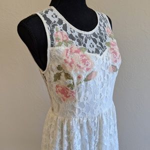 IVORY FIT & FLARE LACE DRESS W/ ROSE DESIGN